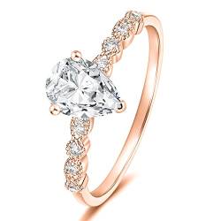 Titaniumcentral Ring Damen Verlobungsring Rosegold Gold Silber 1.5CT Träne Birnenform Zirkonia Versprechen Ring Eheringe Partnerringe (Rosegold,52 (16.6)) von Titaniumcentral