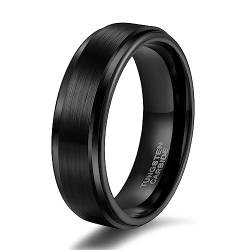 Titaniumcentral Ring Herren Damen Schwarz Wolframcarbid Gebürstet Verlobungsringe Eheringe Trauringe 6mm 8mm (6mm,52 (16.6)) von Titaniumcentral