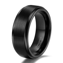 Titaniumcentral Ring Herren Damen Schwarz Wolframcarbid Gebürstet Verlobungsringe Eheringe Trauringe 6mm 8mm (8mm,51 (16.2)) von Titaniumcentral