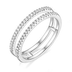 Titaniumcentral Ringe Damen Eternity Zirkonia Halb Ewigkeitsringe Doppelband Verlobungsring Eheringe Partnerring (Silber,51 (16.2)) von Titaniumcentral