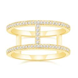 Titaniumcentral Ringe Damen Rosegold Gold Silber Eternity Ring Zirkonia Doppelband Verlobungsring Eheringe Partnerring (Gelbgold,49 (15.6)) von Titaniumcentral