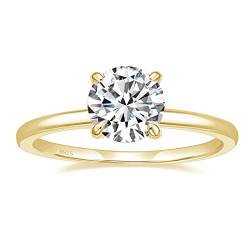 Titaniumcentral Ringe Damen Silber 925 Rosegold Gold Solitärring 1,5CT Rund Zirkonia Verlobungsringe Versprechen Heiratsantrag Ring (Gelbgold,55 (17.5)) von Titaniumcentral