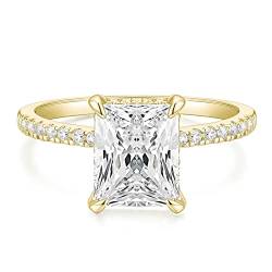 Titaniumcentral Verlobungsring Damen Gold Silber Ringe mit Zirkonia 4CT Radiantenschnitt Trauringe Versprechen Ring für Frauen (Gelbgold,61 (19.4)) von Titaniumcentral