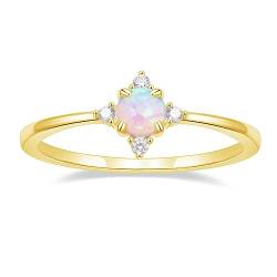 Titaniumcentral Vorsteckring Damen Schmal 14K Vergoldet Opal Ring Zirkonia Zierlich Verlobungsringe Eheringe Versprechen Ringe (Gelbgold,52 (16.6)) von Titaniumcentral