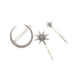 Tiuimk Haarspangen-Set aus Metalllegierung mit eingelegten Diamanten, Mond und Stern, Gold, 3 Stück von Tiuimk