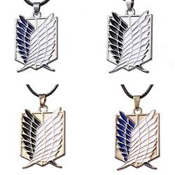 Tixiyu 4 Stück Attack on Titan Halskette Japanische Anime Anhänger Lederschnur Halskette Kostüm Requisiten Survey Corps Halsband für Teenager Anime Fan von Tixiyu