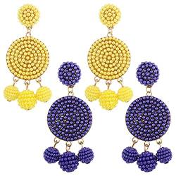 Tixqeaif 2 Paar Perlen Ohrringe Perlen Quaste Ohrringe Böhmische Baumeln Ohrringe Hand Gefertigte Perlen Ohrringe für Frauen Mädchen Gelb und Königs Blau von Tixqeaif