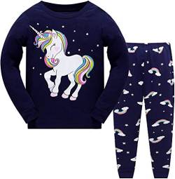 Tkiames Mädchen Pyjama Giraffe Langarm Baumwolle Schlafanzug Set Nachtwäsche Nachtwäsche Gr. 8-9 Jahre, Navy1 von Tkiames