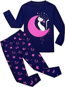 Tkiames Mädchen Schlafanzug Giraffe Baumwolle Kinder Langarm Pyjama,Moon Cat,4-5 Jahre von Tkiames