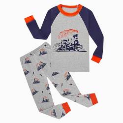 Tkiames Pyjama für Jungen, LKW, Dinosaurier, Kinder-Pjs mit langen Ärmeln, Nachtwäsche Gr. 6 Jahre, Orange von Tkiames