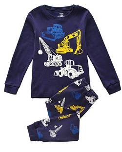 Tkiames Pyjama für Jungen, LKW, Dinosaurier, Kinder-Pjs mit langen Ärmeln, Nachtwäsche Gr. 7 Jahre, navy von Tkiames