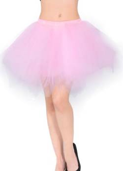 Tmade Damen Tüllrock, 50er Jahre Rockabilly Petticoat, Damen Tutu Petticoat, kurzes Ballettanzkleid, Ballkleid Abendkleid, Puffiger Cosplay-Rock, Rosa(S) von Tmade
