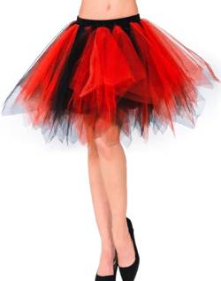Tmade Damen Tüllrock, 50er Jahre Rockabilly Petticoat, Damen Tutu Petticoat, kurzes Ballettanzkleid, Ballkleid Abendkleid, Puffiger Cosplay-Rock, Schwarzrot(M) von Tmade
