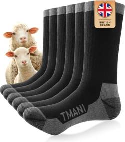 Tmani Merino Socken Herren Damen Thermosocken Wandersocken Outdoor & Trekking-Socken, Anti-Blasen, Gepolstert (DE/NL/SE/PL, Numerisch, 43, 46, Regular, Regular, Schwarz-3 Paar) von Tmani