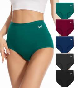 Tmani Unterhosen Damen Super Hoch Taille Langstapeliger Gekämmter Baumwolle Unterwäsche Frauen Slips 5er Pack (Mehrfarbig) von Tmani