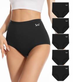 Tmani Unterhosen Damen Super Hoch Taille Langstapeliger Gekämmter Baumwolle Unterwäsche Frauen Slips 5er Pack (Schwarz) von Tmani