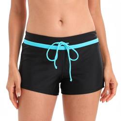 Tmaza Damen Badeshorts Kurze Badehose Schnell Trocknendes Schwimmshorts Wassersport Boardshorts Schwimmhose UV Schutz, Schwarz+Blau 38-40=Etikettgr.M von Tmaza