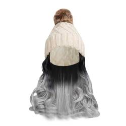 Hut Perücke Hut mit Haaren lange gewellte Haarverlängerungen Strickmütze synthetisches Haarteil für Frauen Wintermütze Haarverlängerung langes gewelltes synthetisches Haarteil für Frauen (C, One Size) von Tmianya