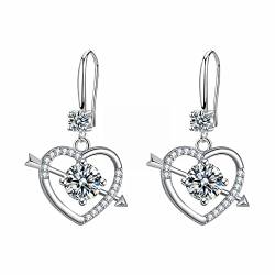 Persönlichkeit Temperament Eingelegter Minimalistisch Feiner Ohrring -Ohrstecker mit Diamanten Zirkon-Ohrringe Einer der herzförmigen Ohrringe Valentinstag Ornament Ohrringe Silber (A, One Size) von Tmianya