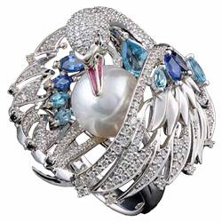 Tmianya Art- und Weisefrauen-weißer Schwan-Perlen-Retro klassischer Ring-Schmuck Echt Silberne Ringe (A, D) von Tmianya