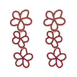 Tmianya Baumeln Sie Blumen-Ohrringe Blütenblatt-Quasten-Ohrringe Blumen-Schmucksachen für Frauen-Mädchen-Teenager Ohrringe Mit Mondstein (Red, One Size) von Tmianya