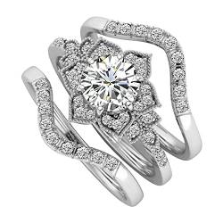 Tmianya Fashion Lady Ring Set Damen Kristallringe Set Zirkonia Carving Retro Ringe Set Ringelhose Damen (Silver, 7) von Tmianya