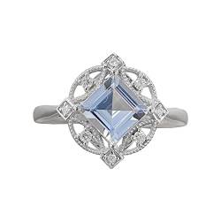 Tmianya Princess Cut Aquamarin Verlobungsring Ehering Vintage Geburtsstein Braut Solitär Ring für Frauen Ringe Filigran (Silver, 6) von Tmianya