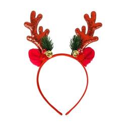Tumotsit Rentier-Stirnbänder, Weihnachten, Neuheit, Rentier-Stirnband mit Ohren, Plüsch-Rentier-Ohr-Kopfbedeckung für Frauen und Mädchen, Weihnachtsfeier, Kostümzubehör, Kopfbedeckung (Red, One Size) von Tmianya