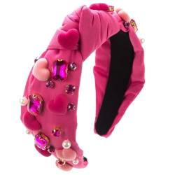 Valentinstag-Stirnband für Frauen, Handglas-besetztes Herz-Accessoires, High-Party-Haar-Accessoires Damen Haarspange Schleife (Hot Pink, One Size) von Tmianya