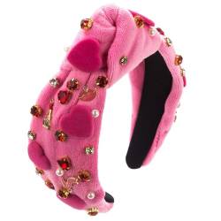 Valentinstag-Stirnband für Frauen, Handglas-besetztes Herz-Accessoires, High-Party-Haar-Accessoires Damen Haarspange Schleife (Pink, One Size) von Tmianya