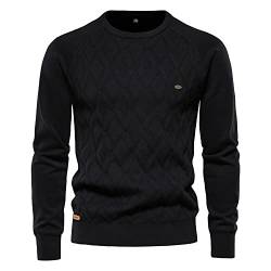 TnmZi Casual Sweater Herren Einfarbig Herbst Winter Pullover Herren Lose Rundhals Komfortabel Strickwaren Herren Einfachheit All-Match Langarm Pulli Herren C-Black1 M von TnmZi