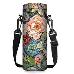 ToLuLu Wasserflaschenhalter, isoliert, Neopren, Wasserflaschenhalter, 1000 ml, mit verstellbarem Schultergurt, Schultertasche für Hydroflask Stanley Iceflow, bunte Blume von ToLuLu