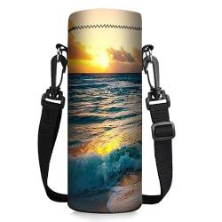 ToLuLu Wasserflaschenhalter, isoliert, Neopren, Wasserflaschenhalter, 900 ml, mit verstellbarem Schultergurt, Tragetasche, Tasche für Hydroflask Stanley Iceflow Outdoor, Sonnenuntergang Strand von ToLuLu