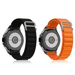 ToVioc Armband Kompatibel mit Samsung Galaxy Watch 6/Watch 5/Watch 4 40mm 44mm, [2 Stück] 20mm Titan G-Haken Nylon Ersatzarmband für Galaxy Watch 6/5/4 - Schwarz + Orange von ToVioc