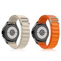 ToVioc Armband Kompatibel mit Samsung Galaxy Watch 6/Watch 5/Watch 4 40mm 44mm, [2 Stück] 20mm Titan G-Haken Nylon Ersatzarmband für Galaxy Watch 6/5/4- Sternenlichtfarbe + Orange von ToVioc