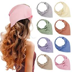 Tobeffect 8 Stück Haarschals, Stirnband, elastischer Boho-Bandanas, Schal, Chiffon-Kopftuch mit Haarnadeln für Frauen Mädchen, Bauernhaus-Haarschmuck, einfarbig von Tobeffect