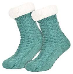 Tobeni 1 Paar Damen Hüttensocken ABS Socken Kuschelsocken mit Anti-Rutsch Noppen Sohle Farbe Mint-Grün Grösse One Size von Tobeni