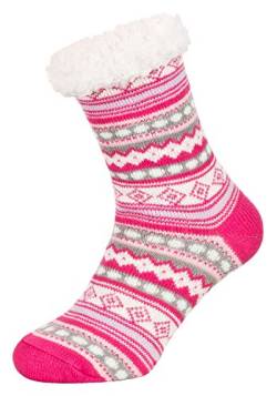 Tobeni 1 Paar Damen Hüttensocken ABS Socken Kuschelsocken mit Anti-Rutsch Noppen Sohle Grösse One Size Farbe Ethno Pink von Tobeni