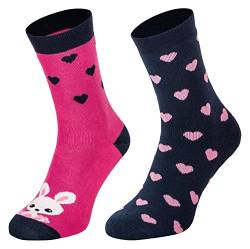 Tobeni 2 Paar Kinder Stoppersocken ABS Socken - Anti Rutschsocken mit Noppen aus Baumwolle Farbe Hase-Herz Grösse 35-38 von Tobeni