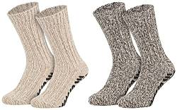Tobeni 2 Paar Stopper-Socken mit Schafwolle Herren mit rutschfester ABS-Sohle Kuschel-Socken ohne drückende Naht Farbe Braun Natur Grösse 43-46 von Tobeni