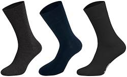 Tobeni 6 Paar Herren Baumwollsocken Komfortbund Socken ohne Gummi Businesssocken Grösse 43-46 Farbe 2x Anthrazit 2x Marine 2x Schwarz von Tobeni