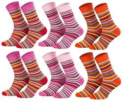 Tobeni 6 Paar Kindersocken Ringel mit Frotteefutter Thermo Socken für Jungen und Mädchen bunt orange Farbe 2x Rot 2x Pink 2x Terrakotta Grösse 27-30 von Tobeni