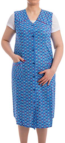Tobeni Damen Kittelschürze Knopf-Kittel lang in 100% Baumwolle ohne Arm mit Taschen Farbe Design 11 Grösse 46 von Tobeni