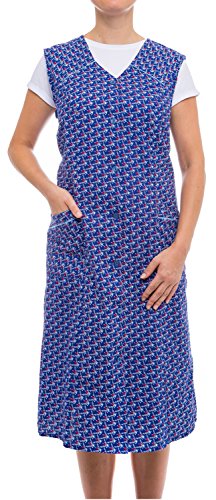 Tobeni Damen Kittelschürze Knopf-Kittel lang in 100% Baumwolle ohne Arm mit Taschen Farbe Design 37 Grösse 44 von Tobeni