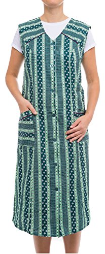 Tobeni Damen Kittelschürze Knopf-Kittel lang in 100% Baumwolle ohne Arm mit Taschen Farbe Design 38 Grösse 42 von Tobeni