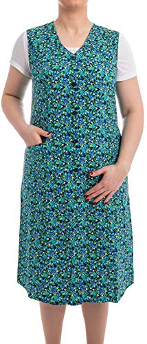 Tobeni Damen Kittelschürze Knopf-Kittel lang in 100% Baumwolle ohne Arm mit Taschen Farbe Design 39 Grösse 38 von Tobeni