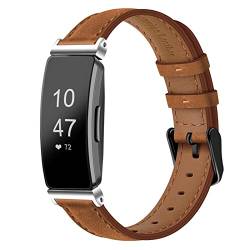 Tobfit Schlankes Lederband für Fitbit Inspire 2 / Inspire HR / Inspire Bands für Damen und Herren, echtes genarbtes Rindsleder, Armband für Fitbit Inspire 2 Fitness-Tracker (Crazy Horse Tan) von Tobfit