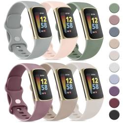 Tobfit Sportarmbänder, kompatibel mit Fitbit Charge 5, für Damen und Herren, weiches Silikon, wasserdicht, Ersatzarmbänder, kompatibel mit Fitbit Charge 5, klein, leicht, 6 Stück von Tobfit