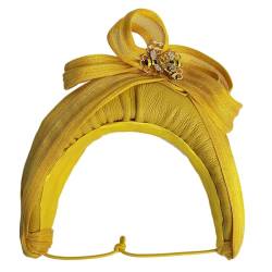 Handgefertigtes gelbes Stirnband aus Naturleder mit Bienenapplikationen Seide Abaca - schönes Stirnband, festliche einzigartige Diadem, Hochzeit von Tocados Creaciones Koenders