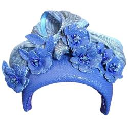 Handgefertigtes lila und blaues Stirnband aus Naturleder mit Blumen und Seide Abaca- schönes Stirnband, festliches einzigartiges Diadem von Tocados Creaciones Koenders